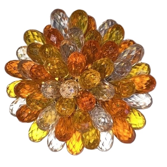 Brooch West Germany Antique Orange Flower Sun Bloom Yellow Freedom - Picture 1 of 5